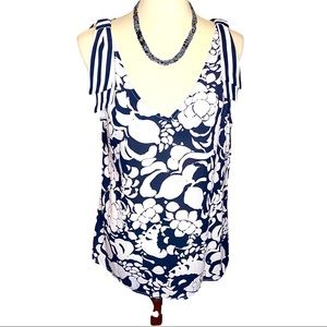 CAbi Navy and White Floral Blouse